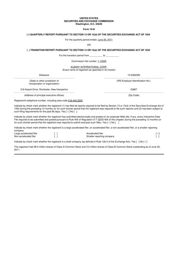 Thumbnail Albany International
 10-Q Quarterly Report FY 