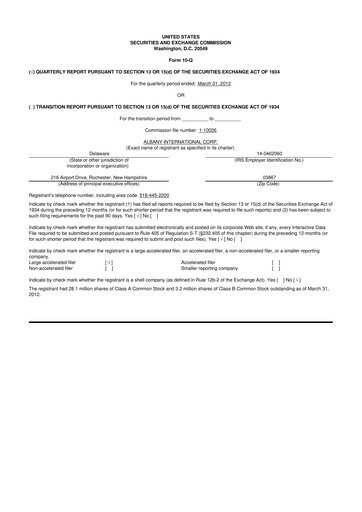 Thumbnail Albany International
 10-Q Quarterly Report FY2012 