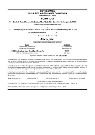 Thumbnail Alico
 10-Q Quarterly Report FY2012 