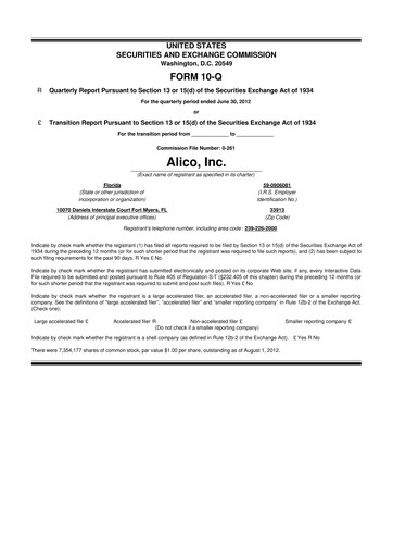 Thumbnail Alico
 10-Q Quarterly Report FY2012 