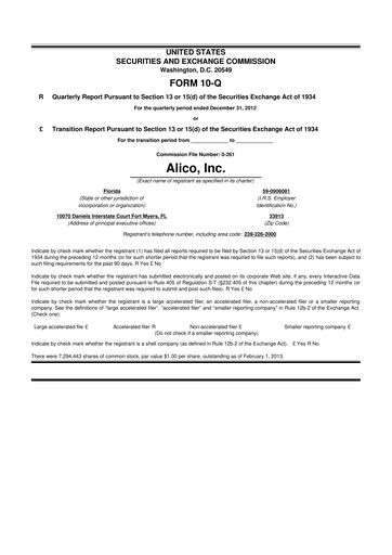 Thumbnail Alico
 10-Q Quarterly Report FY2013 