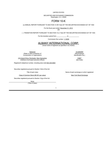 Thumbnail Albany International
 10-K Annual Report 2012