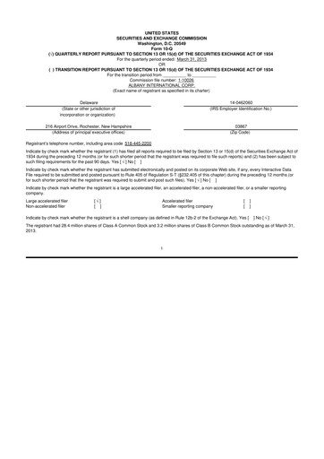 Thumbnail Albany International
 10-Q Quarterly Report FY2013 