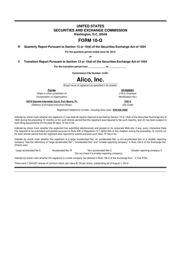 Thumbnail Alico
 10-Q Quarterly Report FY2013 