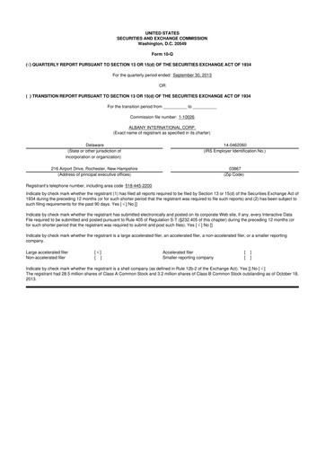 Thumbnail Albany International
 10-Q Quarterly Report FY2013 