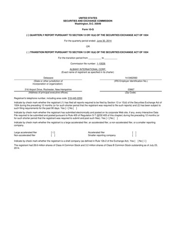 Thumbnail Albany International
 10-Q Quarterly Report FY2014 