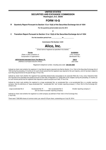 Thumbnail Alico
 10-Q Quarterly Report FY2014 