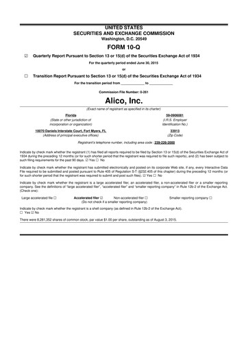 Thumbnail Alico
 10-Q Quarterly Report FY2015 