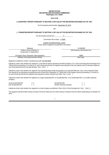 Thumbnail Albany International
 10-Q Quarterly Report FY2016 