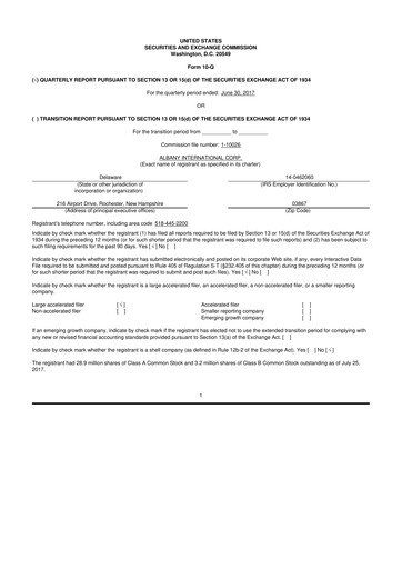 Thumbnail Albany International
 10-Q Quarterly Report FY2017 