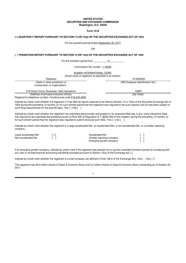 Thumbnail Albany International
 10-Q Quarterly Report FY2017 