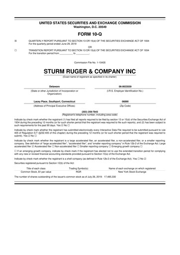 Thumbnail Sturm, Ruger & Co 10-Q Quarterly Report FY2019 