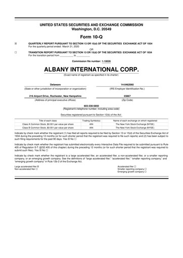 Thumbnail Albany International
 10-Q Quarterly Report FY2020 