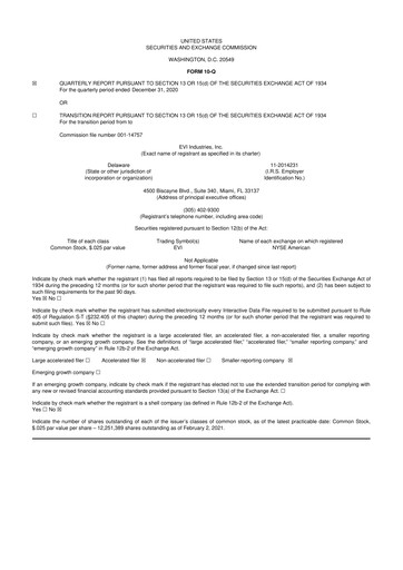 Miniature EVI Industries 10-Q Rapport trimestriel 2021 
