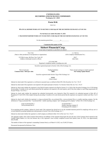 Thumbnail Siebert Financial 10-K Annual Report 2021