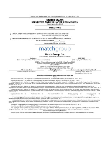 Thumbnail Match Group 10-K Annual Report 2020