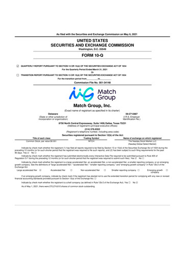 Thumbnail Match Group 10-Q Quarterly Report FY2021 