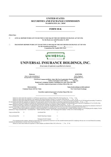 Thumbnail Universal Insurance Holdings 10-K Annual Report 2018
