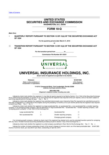 Thumbnail Universal Insurance Holdings 10-Q Quarterly Report FY2019 