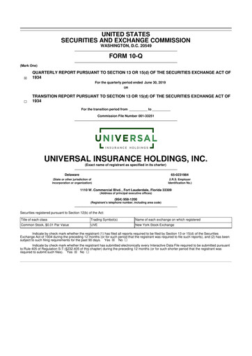 Thumbnail Universal Insurance Holdings 10-Q Quarterly Report FY2019 