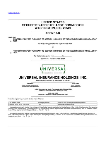 Thumbnail Universal Insurance Holdings 10-Q Quarterly Report FY2020 