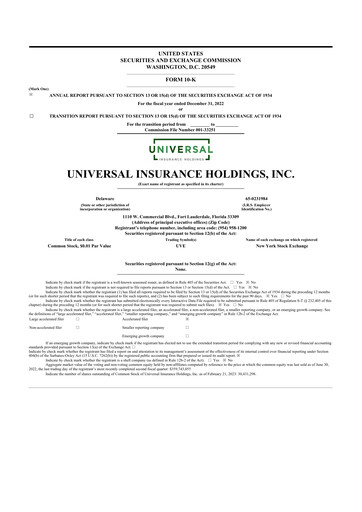 Thumbnail Universal Insurance Holdings 10-K Annual Report 2022