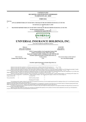 Thumbnail Universal Insurance Holdings 10-K Annual Report 2024