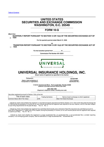 Miniature Universal Insurance Holdings 10-Q Rapport trimestriel  