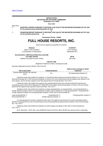 Vorschaubild Full House Resorts
 10-Q Quartalsbericht 2019 