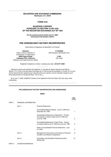Vorschaubild The Cheesecake Factory
 10-Q Quartalsbericht  