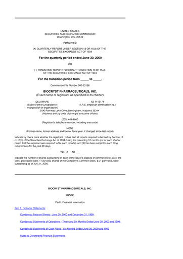 Thumbnail BioCryst Pharmaceuticals
 10-Q Quarterly Report FY 