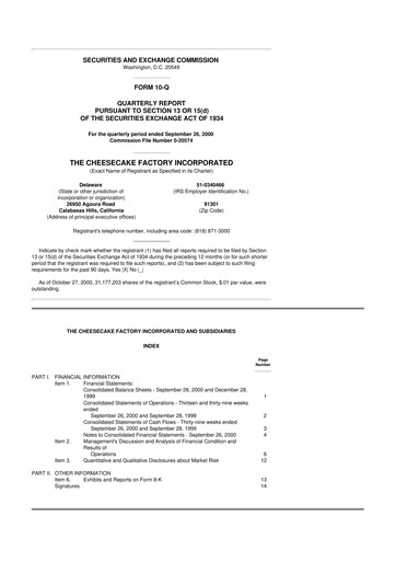 Vorschaubild The Cheesecake Factory
 10-Q Quartalsbericht  