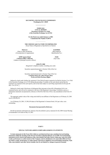 Thumbnail The Cheesecake Factory
 10-K Annual Report 