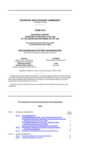 Vorschaubild The Cheesecake Factory
 10-Q Quartalsbericht  