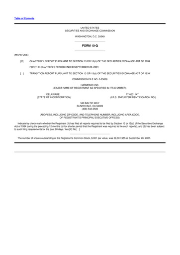 Thumbnail Harmonic Inc. 10-Q Quarterly Report FY 