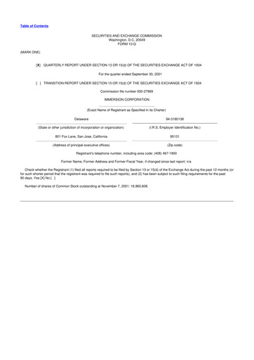 Miniature Immersion Corporation
 10-Q Rapport trimestriel  