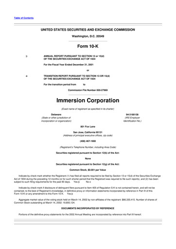 Thumbnail Immersion Corporation
 10-K Annual Report 2001