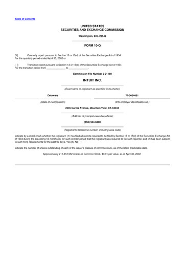 Miniature Intuit 10-Q Rapport trimestriel  