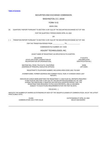 Vorschaubild Agilent Technologies 10-Q Quartalsbericht  