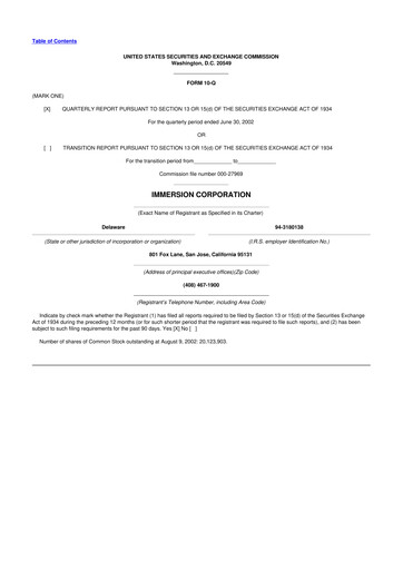Miniature Immersion Corporation
 10-Q Rapport trimestriel  