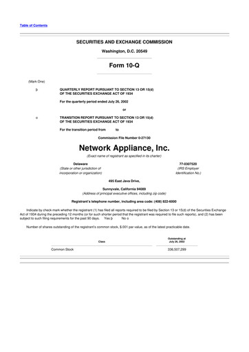 Miniature NetApp
 10-Q Rapport trimestriel  