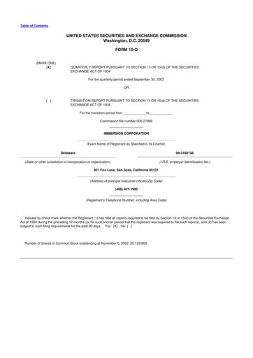 Miniature Immersion Corporation
 10-Q Rapport trimestriel  