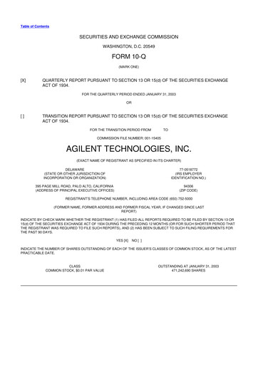 Vorschaubild Agilent Technologies 10-Q Quartalsbericht  