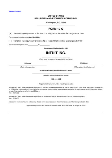 Miniature Intuit 10-Q Rapport trimestriel  