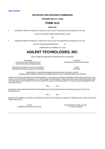Vorschaubild Agilent Technologies 10-Q Quartalsbericht  