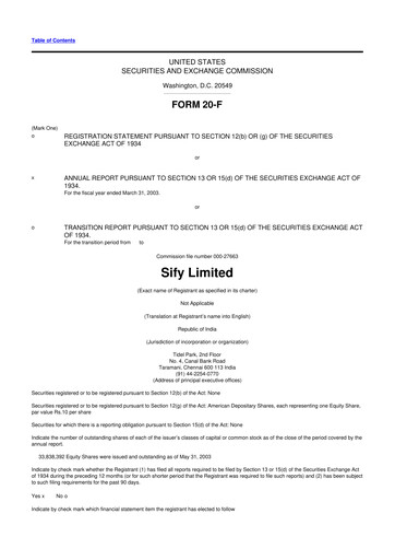 Thumbnail Sify Technologies 
 20-F Annual Report 