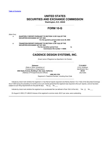 Thumbnail Cadence Design Systems 10-Q Quarterly Report FY 