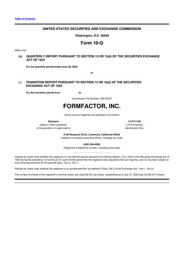 Thumbnail FormFactor 10-Q Quarterly Report FY 