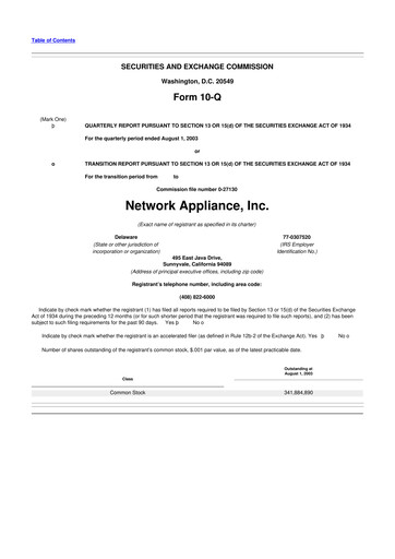 Miniature NetApp
 10-Q Rapport trimestriel  