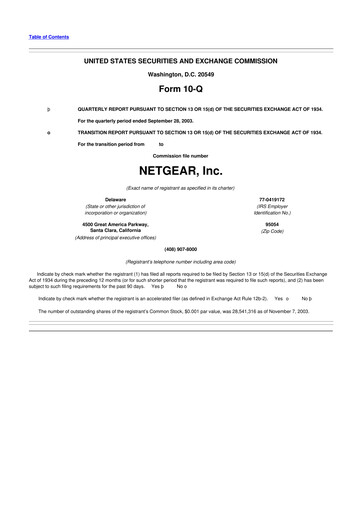 Miniature NETGEAR 10-Q Rapport trimestriel  